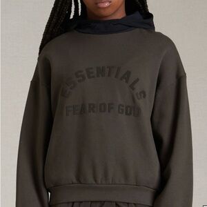 NWT Fear of God Essentials Essentials Ink Jet Black Nylon Fleece Hoodie-XSMALL